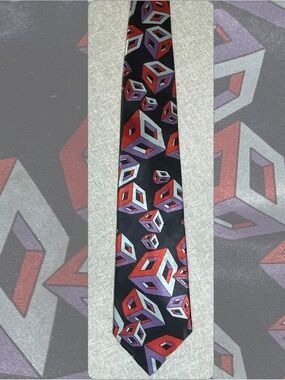 Vintage 90s Geometric Cube Necktie Extra Long